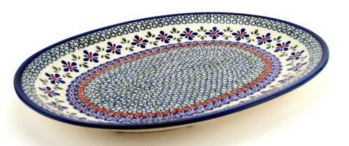 Polish Pottery Large Platter in Mosaic Flower Pattern From Zaklady Boleslawiec