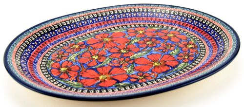 Polish Pottery Market Oval Medium Platter, 13.5″ L, 10.5″ W, Handmade by Zaklady