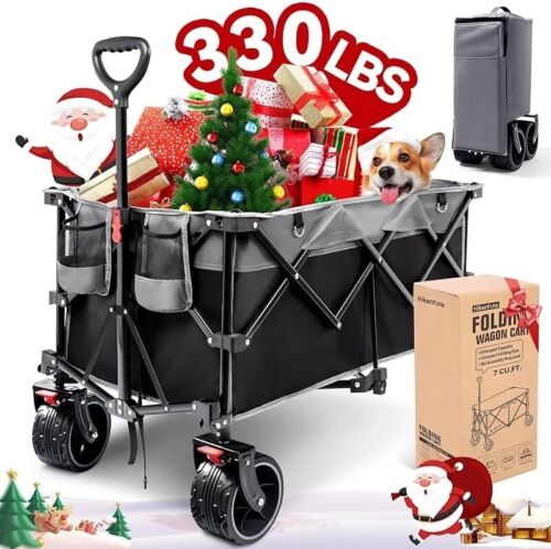 Collapsible Wagon Cart, 330lbs Capacity Beach Wagon with Big Wheels