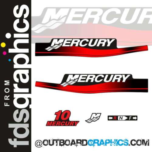 Mercury 10hp 2 stroke outboard decals/sticker kit (2003) inc resin domed M decal