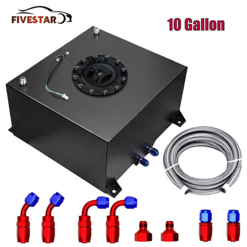 10 Gallon Aluminum Fuel Cell Gas Tank+Cap+Level Sender+Steel Fuel Line Kit New