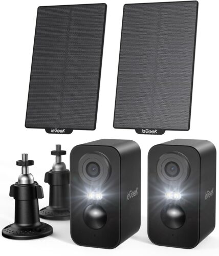 2PCS ieGeek Outdoor Solar Security Camera 2K Color Night Vision Home WiFi CCTV