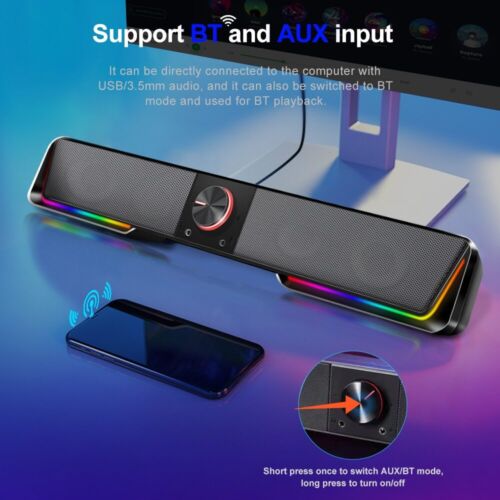 Bluetooth Wireless aux 3.5 surround RGB speakers column sound for computer PC