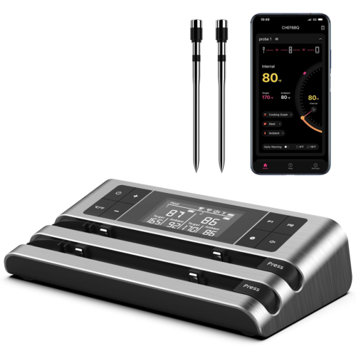 Wireless Smart Meat Thermometer with Dual-Sensor Probe, 500FT Remote Monitoring,