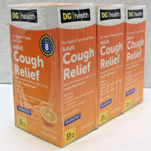 DG Health Adult Cough Relief, Orange Flavored, 4 oz, Pack Of 3, EXP 02/2025