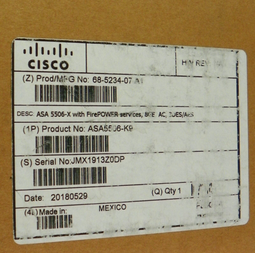 NEW Cisco ASA5506-X ASA Security Firewall 8-Port 4GB RAM w/FirePower N1487-C0