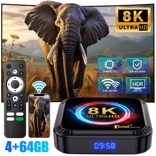 WIFI Android 13.0 Smart TV BOX 4GB+64GB 5G BT5.0 Quad Core 6K UHD Media Player