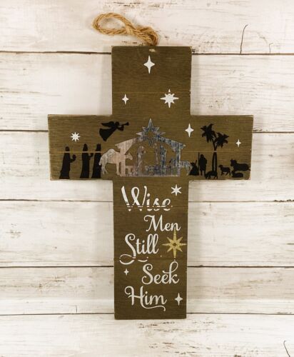 WM Christmas Decor – Wise Men Seek Him Nativity Wall Cross 13in