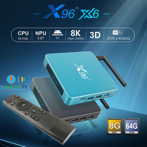 X96-X6 Android 11.0 8GB/64GB Bluetooth Dual WiFi 8K HDMI Media TV Box Antenna