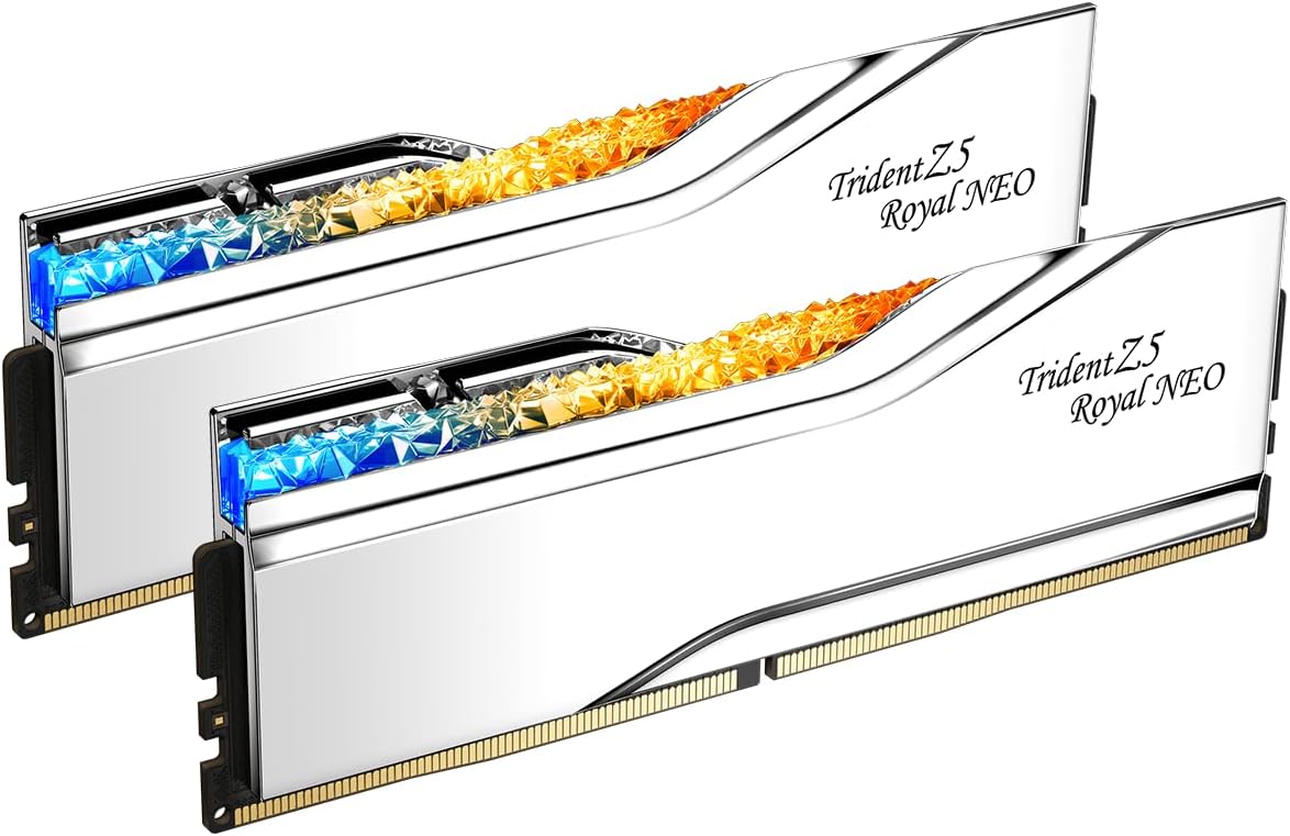 G.SKILL Trident Z5 Royal Neo Series (AMD Expo) DDR5 RAM 48GB (2x24GB) 8000MT/s CL40-48-48-128 1.40V Desktop Computer Memory UDIMM – Silver (F5-8000J4048G24GX2-TR5NS)