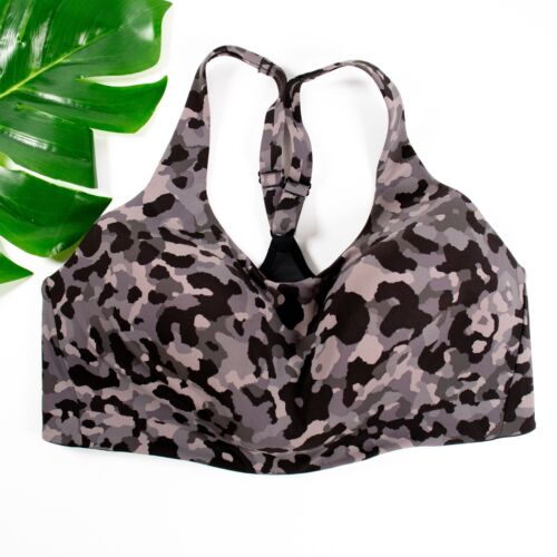 Athleta Advance Sports Bra Size 38D Racerback Gray Camo Seamless Wireless EUC