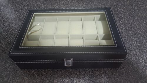 12-Digit Large-Capacity Watch Storage Box – Flip-Top PU Leather-US STOCK