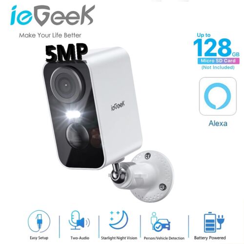 ieGeek Outdoor 5MP Security Camera Home Wireless WiFi Battery CCTV System Alexa