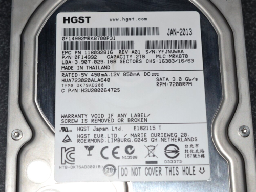 Perfect! 2TB HDD SATA 3Gb/s 7200rpm Hard Disk Drive Hitachi HGST HUA723020ALA640