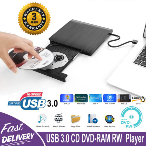 Slim External USB 3.0 CD DVD Drive Disc Player Burner Writer For Laptop PC Mac