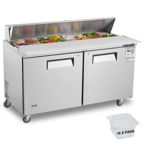 60″ 2 Door Stainless Steel Refrigerated Sandwich / Salad Prep Table