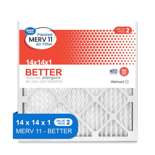 Great Value 14x14x1 MERV11 BETTER HVAC Air and Furnance Filter Reduces Allergens