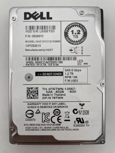 Lot of 10 DELL 1.2TB 10K 2.5″ SAS Hard Drive HUC101212CSS600 P/N 0B28470