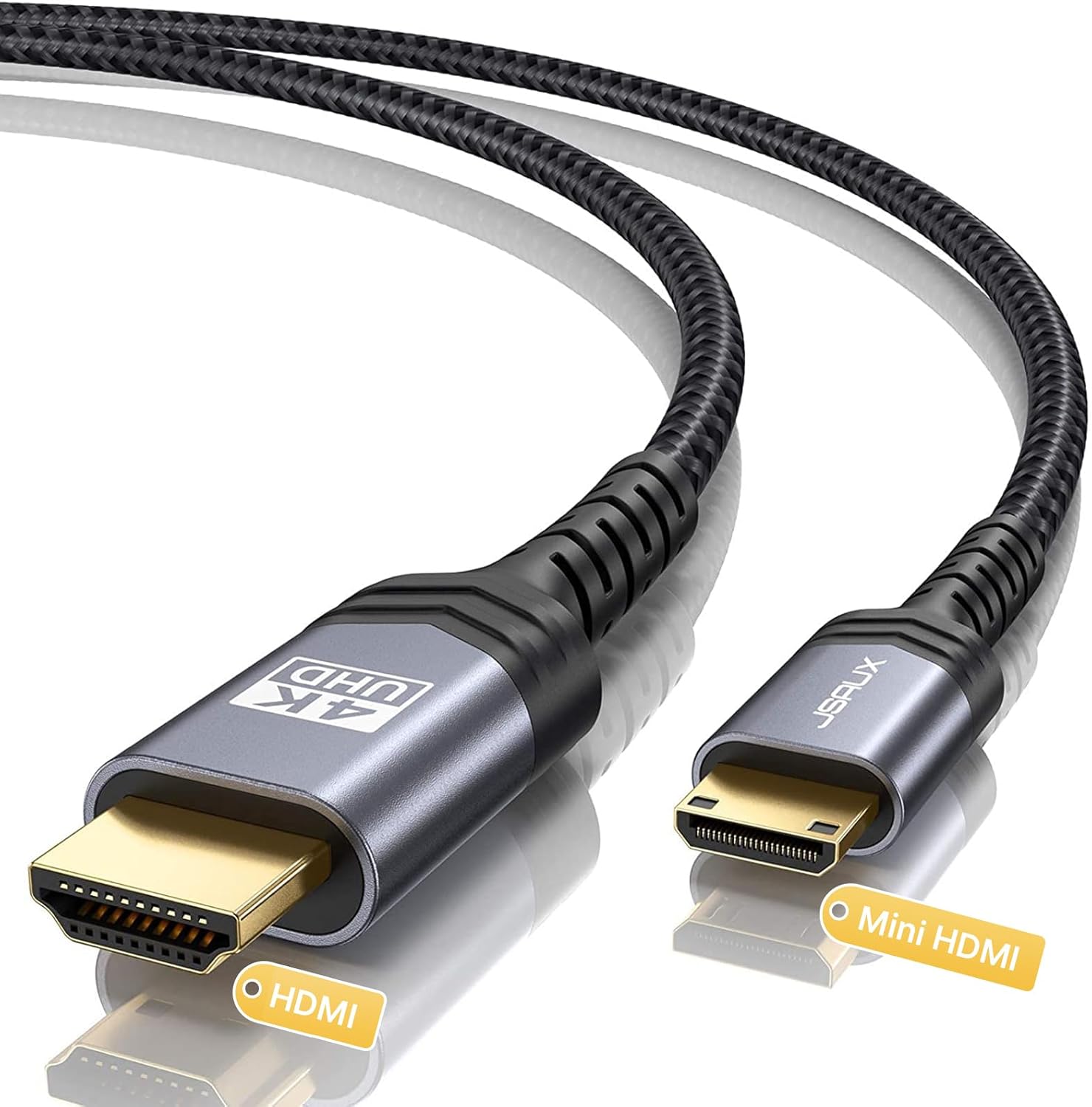 JSAUX Mini HDMI to HDMI Cable 3FT, [Aluminum Shell, Braided] High Speed 4K 60Hz HDMI 2.0 Cord, Compatible with Camera, Camcorder, Tablet and Graphics/Video Card, Laptop, Raspberry Pi Zero W – Grey