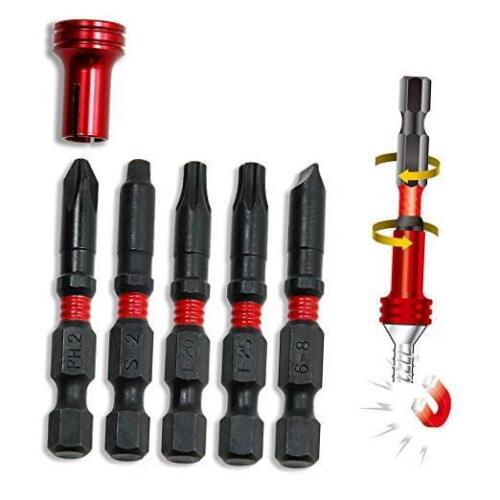 5 Piece Impact Torsion Bit Set, Slotted, Square, Shock-Resistant, Precision