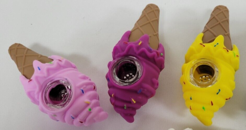 5″ Ice Cream Silicone Novelty Tobacco Smoking Pipe + 5 round Screens FREE