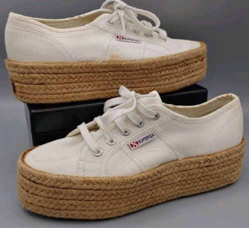 Womens SUPERGA Rope Platform White Canvas Shoes / Size 7 EU 37.5