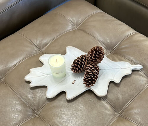 Ridge Leaf Oak Stoneware Serving Platter & Home Decor Jewelry Display Plate