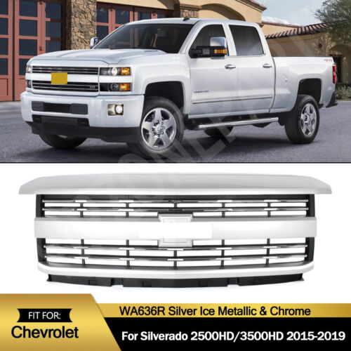 For Silverado 2500 HD 3500HD 2015-2019 Front Grille GAN Silver Ice&Chrome Grill