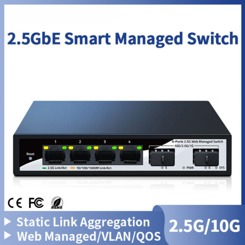 2.5GbE Smart Managed Switch 4 Port RJ45 2500Mbps Web Managed Ethernet Network