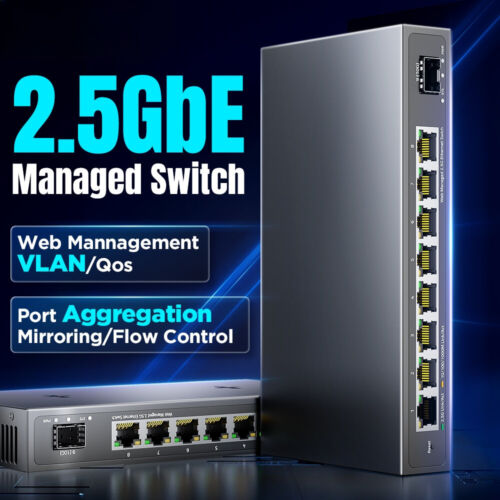 2.5GbE Managed Switch 8 Port 2.5GBASE-T Network Switcher 10G SFP Slot Uplink Web