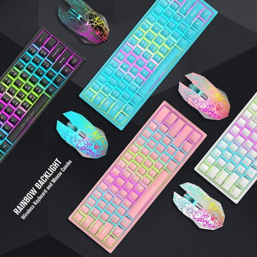 60% Wireless Gaming Keyboard Mouse with Ergonomic 61 Key Rainbow Mechanical Feel