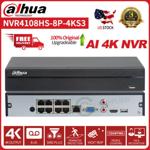 Dahua AI by Recorder 8CH 1U 8PoE 12MP Network Video Recorder NVR4108HS-8P-4KS3