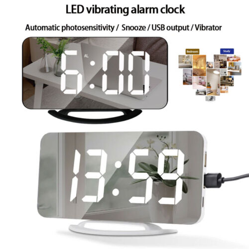 Digital Alarm Clock 6.5″ Large LED Mirror Display Dual USB Charger Port Clocks