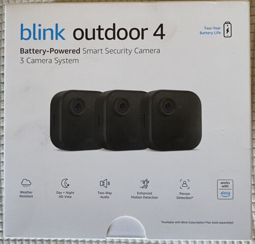 Blink  4th Gen. 1080p Wi-Fi Outdoor 3-Camera Security System – Alexa Supported