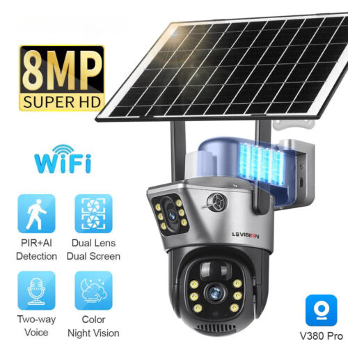 4K 8MP WiFi Solar Camera Dual Len Dual Screen CCTV Motion Detection Surveillance