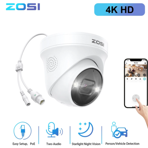 ZOSI 5MP/8MP PoE Security Outdoor IP Dome Camera Add on DIY Audio AI Detection