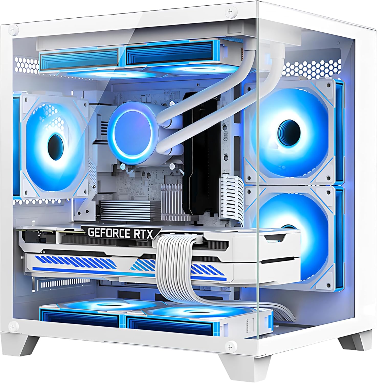 Gaming PC Desktop – AMD Ryzen 5 5600GT 3.6GHz – RTX 4060 8GB – 16GB DDR4 RAM – 1TB M.2 SSD – 240 Liquid Cooler – WiFi & Bluetooth Ready – RGB Fans – Windows 11 Pro Computer-White