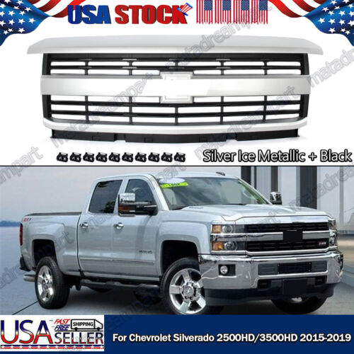 SILVER ICE FRONT GRILLE BUMPER GRILL FITS SILVERADO 2500HD 3500 HD 2015-2019 ABS