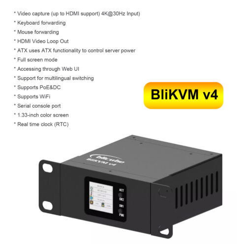 BliKVMv4 Over IP PoE HDMI Loop Out Process Control Operation Maintenance IPKVM U