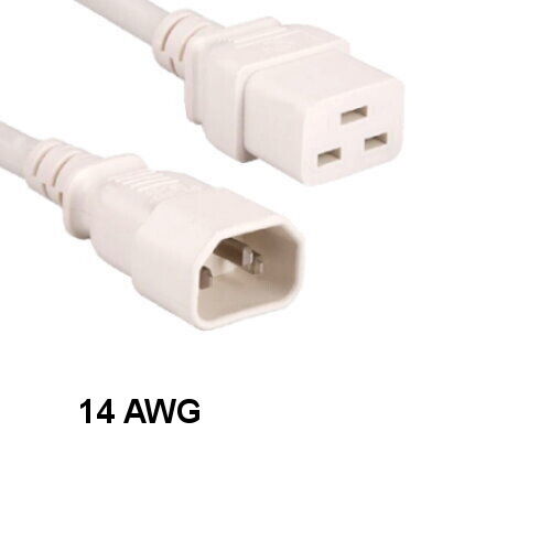 KNTK White 2′ AC Power Cable IEC60320 C14/C19 14AWG 15A SJT UL PDU Data Center