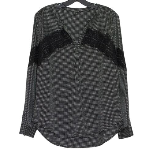 Ann Taylor Womens Top Popover Whimsigoth Lace Polka Dot Career Black Medium GK