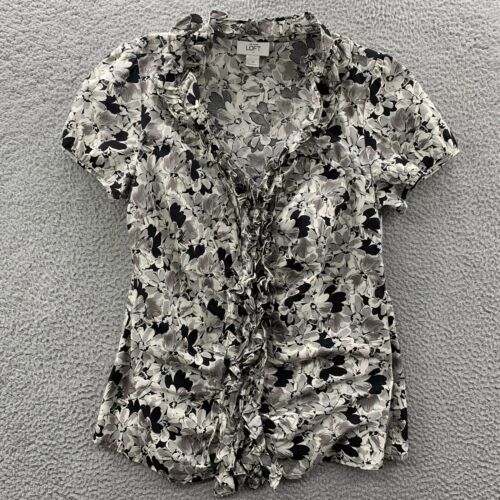 ANN TAYLOR LOFT Blouse Womens 10 Gray White Black