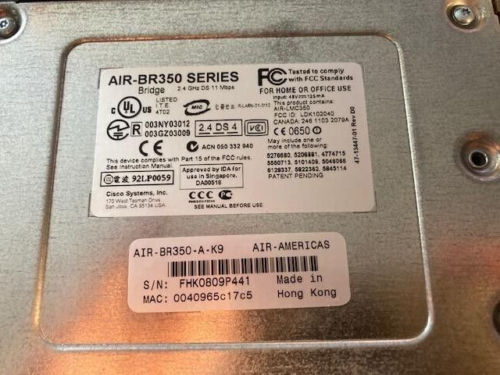 Cisco Systems Aironet 350 Series Wireless Network Bridge AIR-WGB350 AIR-WGB352C