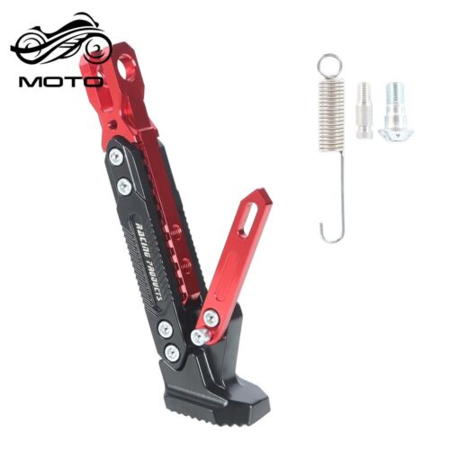 Red Adjustable Motorcycle CNC Aluminum Alloy Kickstand Foot Side Support Stand