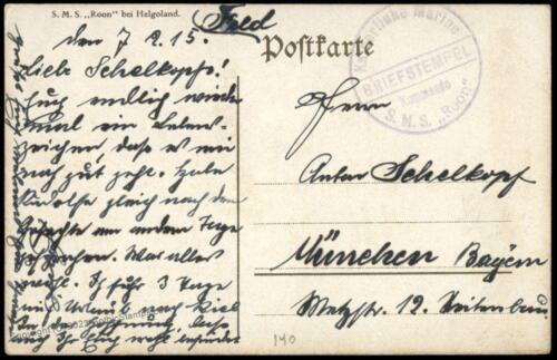 Germany WWI 1915 Navy SMS Roon Kommando MSP Feldpost Ship Pic Cover 75520