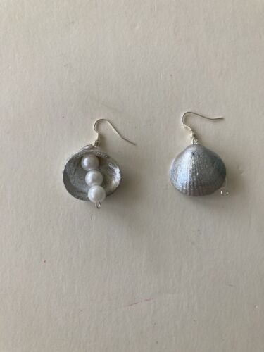 Beaded Shell Earrings pierced dangling every day is take the beach to work day