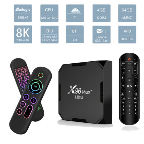 Amlogic X96 Max+ Ultra 64GB S905X4 8K Android Bluetooth Dual WiFi Smart TV Box