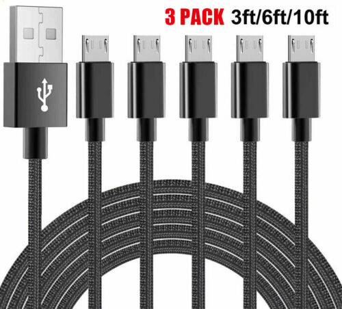 3Pack 3/6/10Ft USB to Type-C Cable Fast Charger Charging Data Sync Cord Black