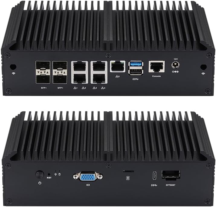 Qotom Q20331G9-S10 Mini PC Intel C3758R with Mini SAS 5X 2.5G LAN 4X 10G SFP+ AES-NI 8 Cores Computer (NO RAM, NO SSD)