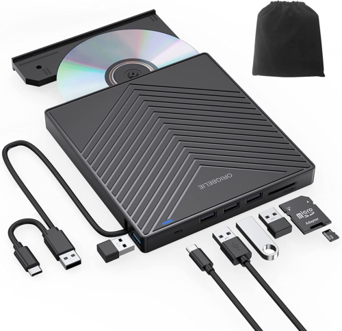 External Optical Drive – Slim USB 3.0 CD/DVD Burner 4 USB Ports & 2 TF/SD Slots